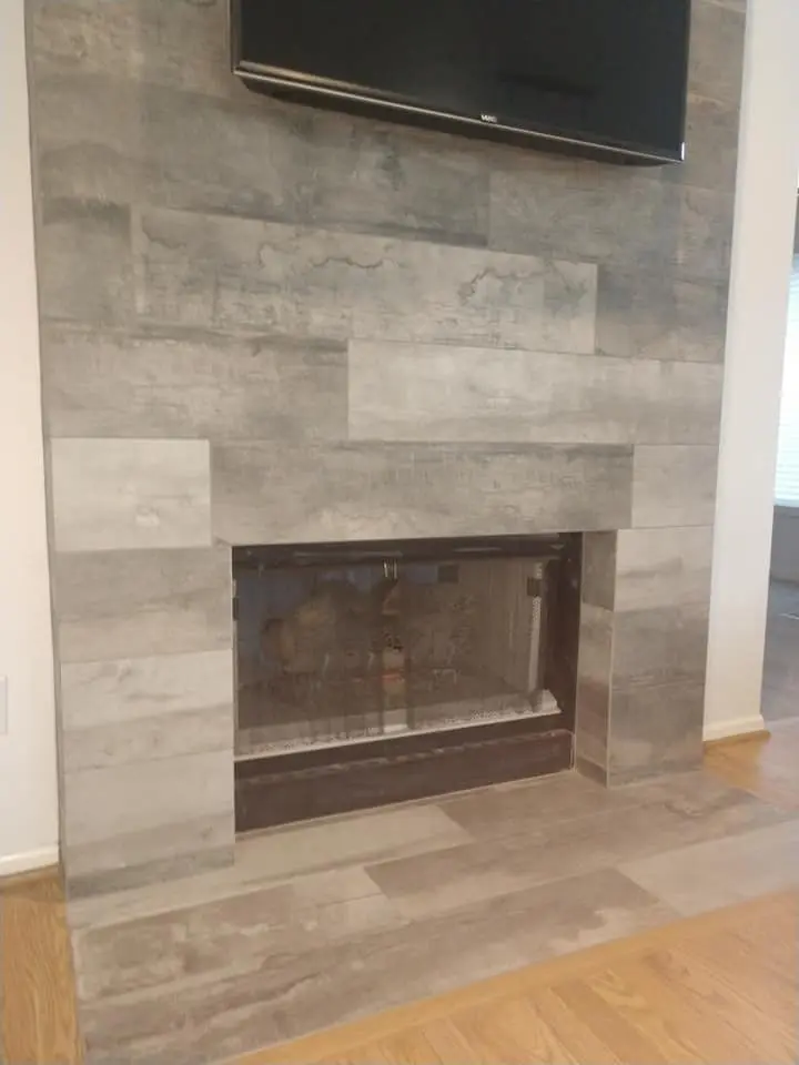 Tile and marble fireplace